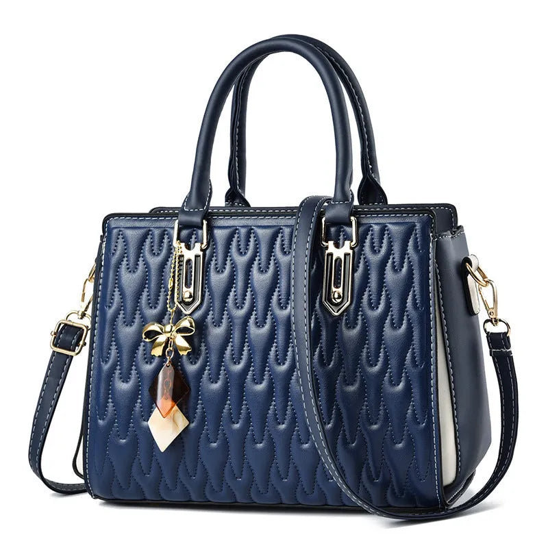 Women's simple shoulder messenger bag in black polyester with large capacity and internal pockets.