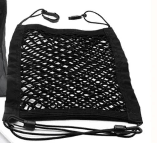 Nylon car seat storage net pocket measuring 27x39x10cm in a black colour option