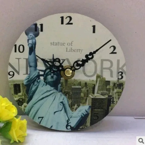 12cm wooden table clock with 24-hour display, battery powered, shown in a choice of seven colours