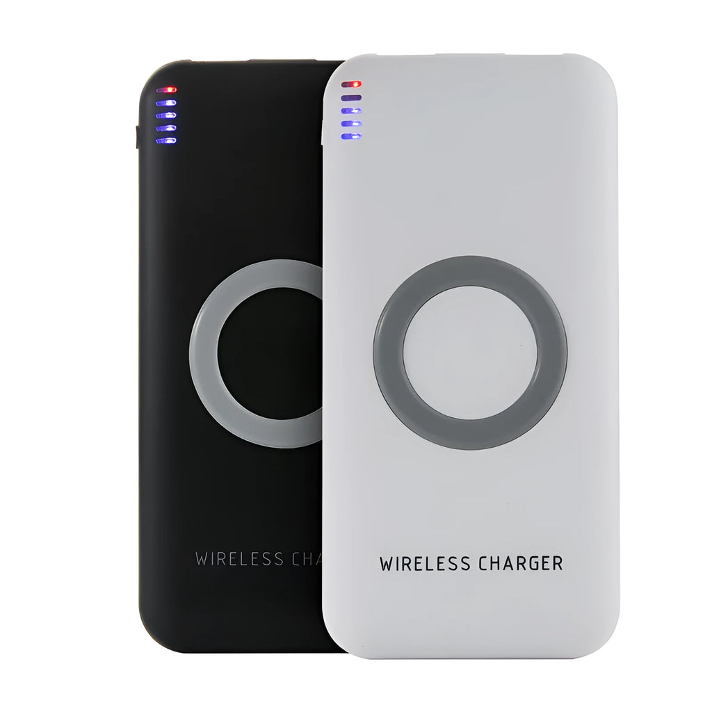 B100 wireless charging mobile power bank in black and white colour options