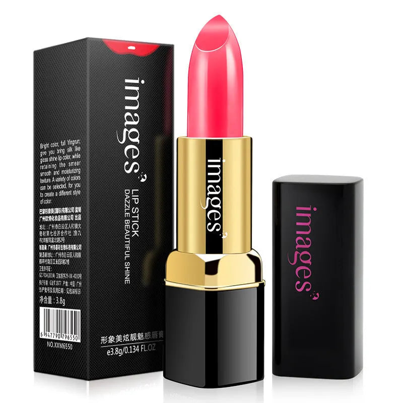 Lipstick lip gloss in a case showing colour range including coral red, bright orange, and Barbie pink.