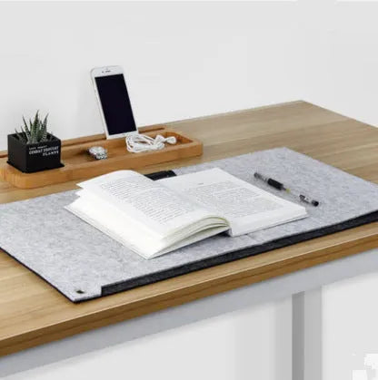 Grey felt multifunctional desk pad 33x63cm with USB hub and calculator mouse pad