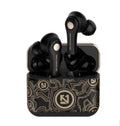 Black and white TWS wireless in-ear headphones with touch controls and a Type-C charging case.