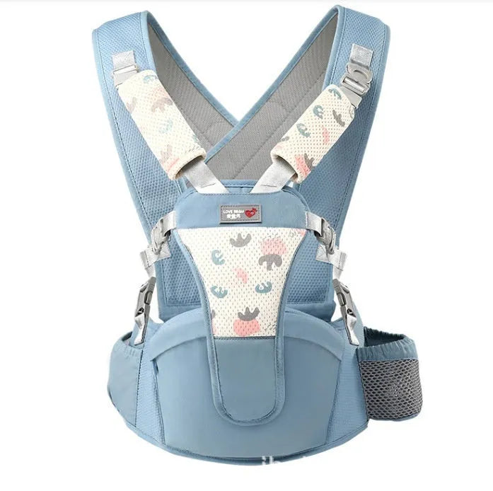Baby waist stool carrier strap in breathable fabric for front and back carrying, pink colour option