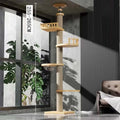 Solid wood column cat climbing frame with space capsule, springboard, and hemp rope scratching posts