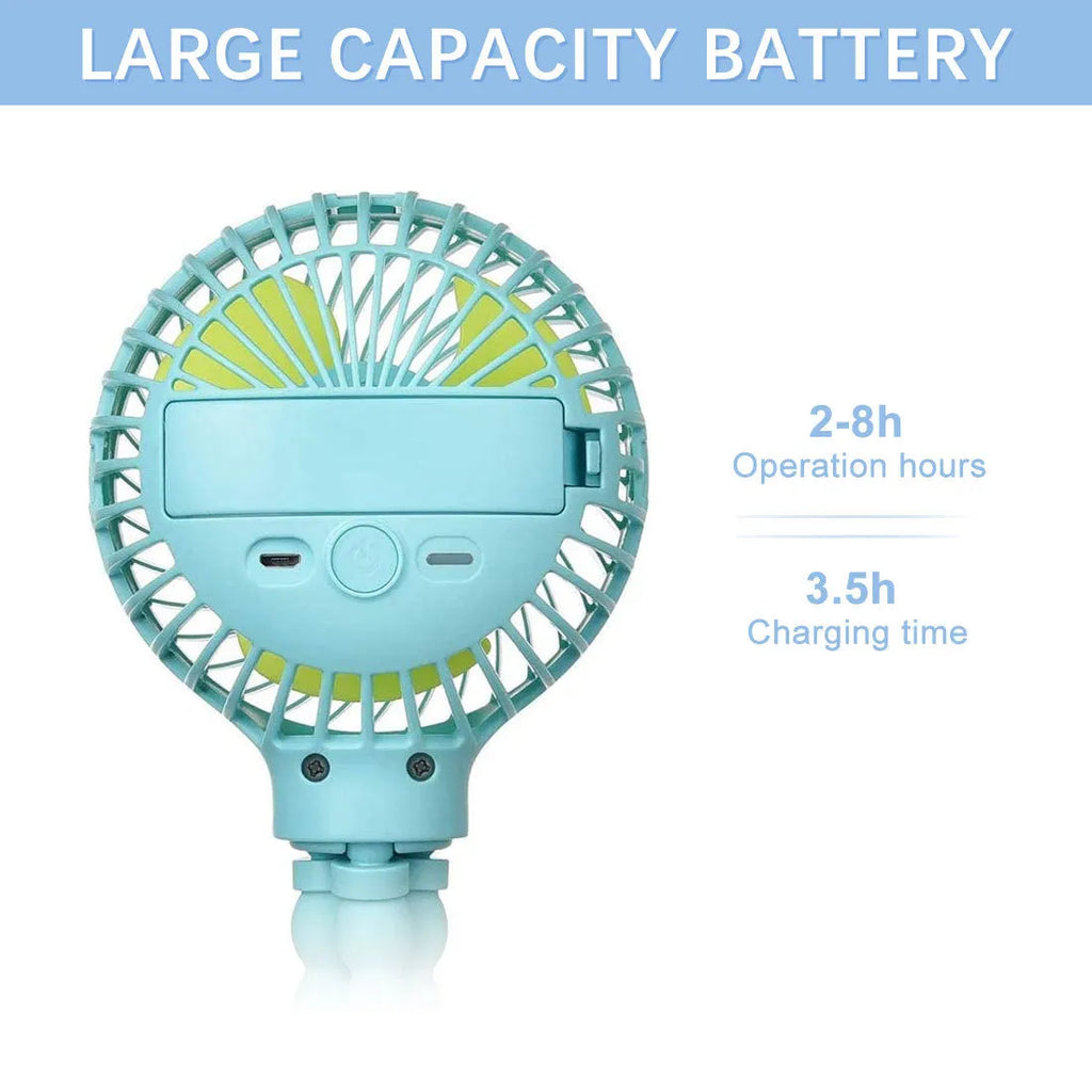 Octopus deformed folding fan with flexible legs, USB rechargeable, white, blue, pink, with protective net bag