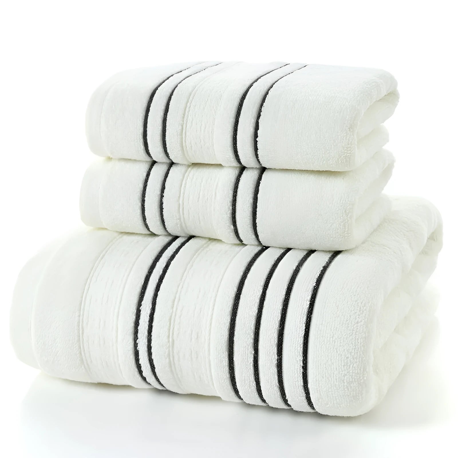 Pure cotton bath towel set with one large towel and two hand towels in neutral colours