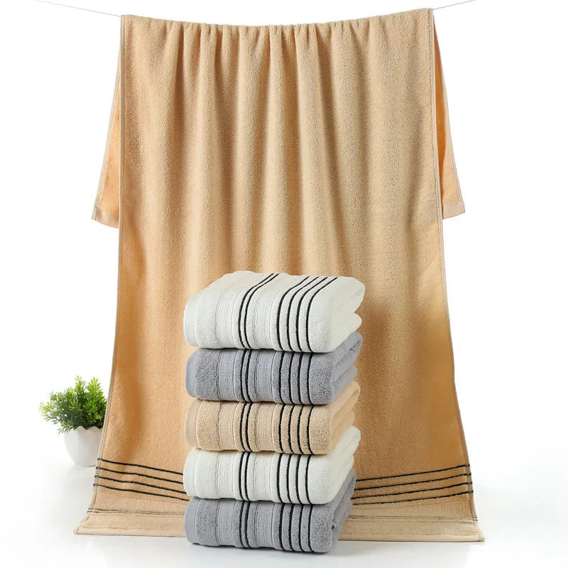 Pure cotton bath towel set with one large towel and two hand towels in neutral colours