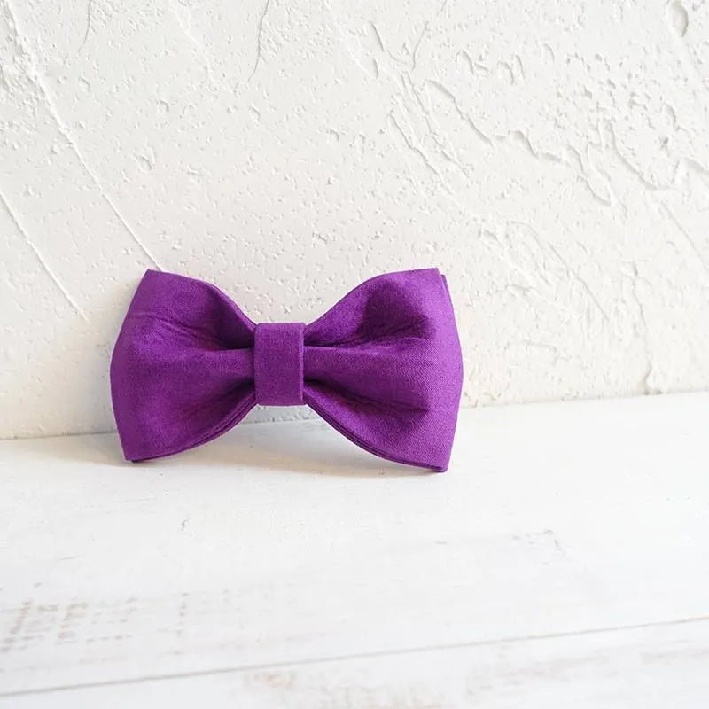 Purple velvet dog bow tie polyester accessory for collars in multiple sizes