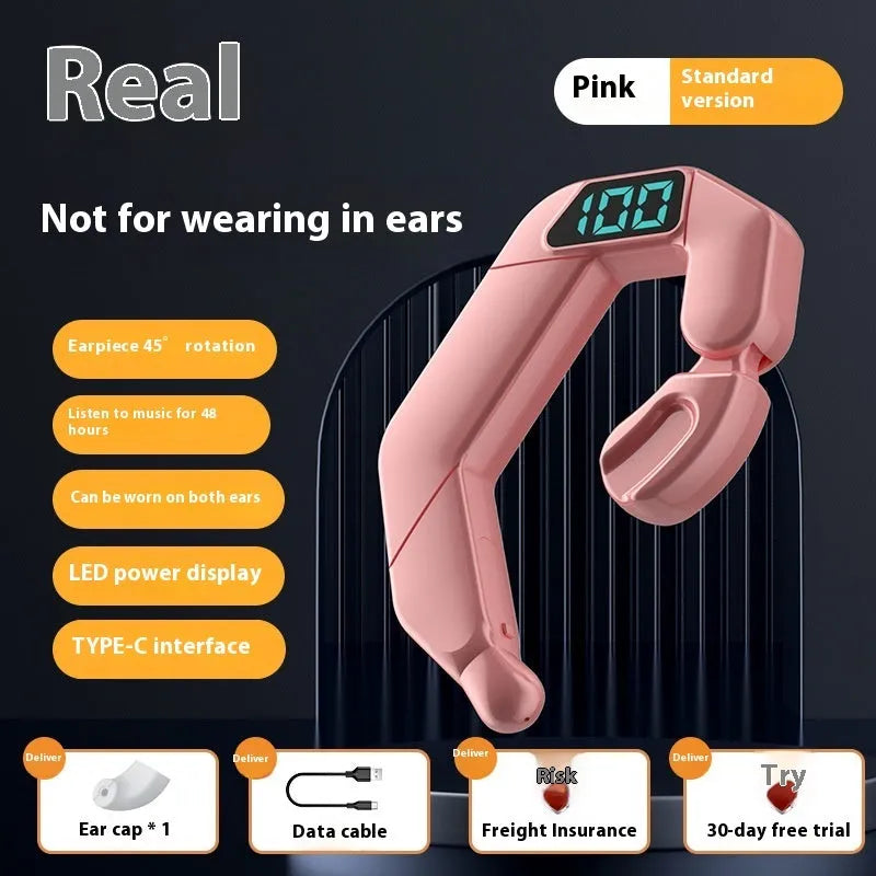 V19 bone conduction ear-mounted Bluetooth headset in black with ear-hook design