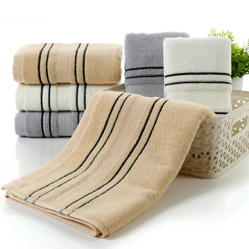 Pure cotton bath towel set with one large towel and two hand towels in neutral colours