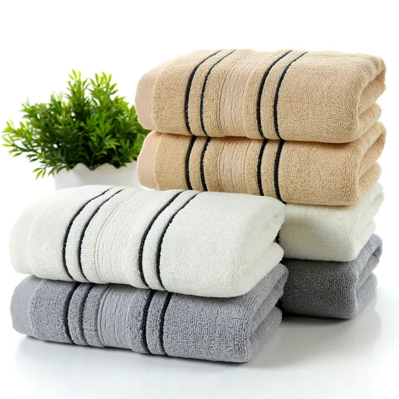 Pure cotton bath towel set with one large towel and two hand towels in neutral colours