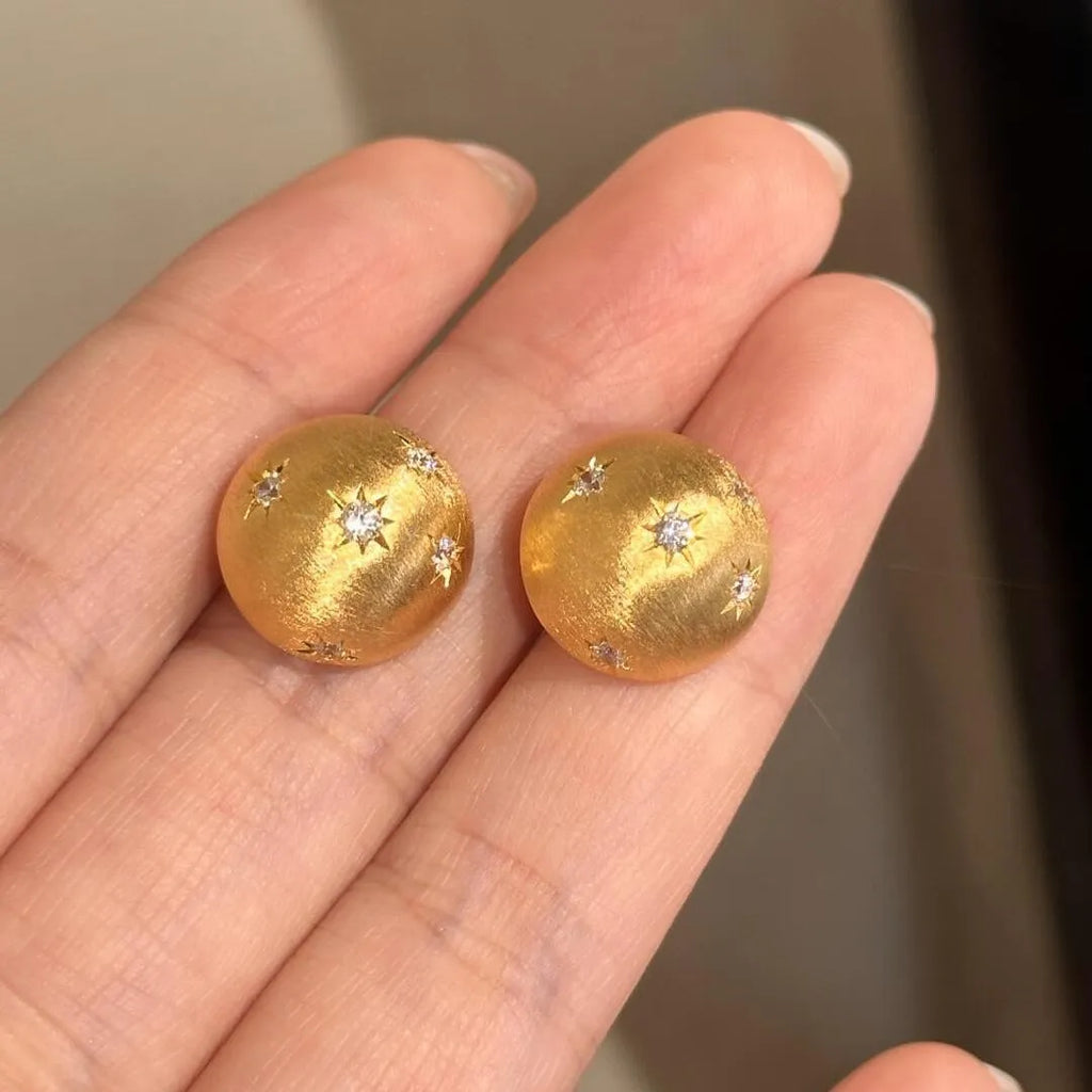 Women's 925 silver brushed asterism stud earrings with French gilding finish