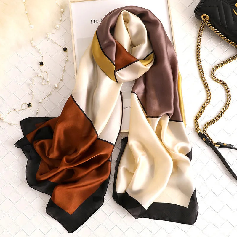 Imitation silk floral travel sunscreen scarf 180x90cm in orange pink colour