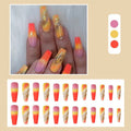 Rainbow gradient fake nails long pointed marble pattern 24 pieces with glue