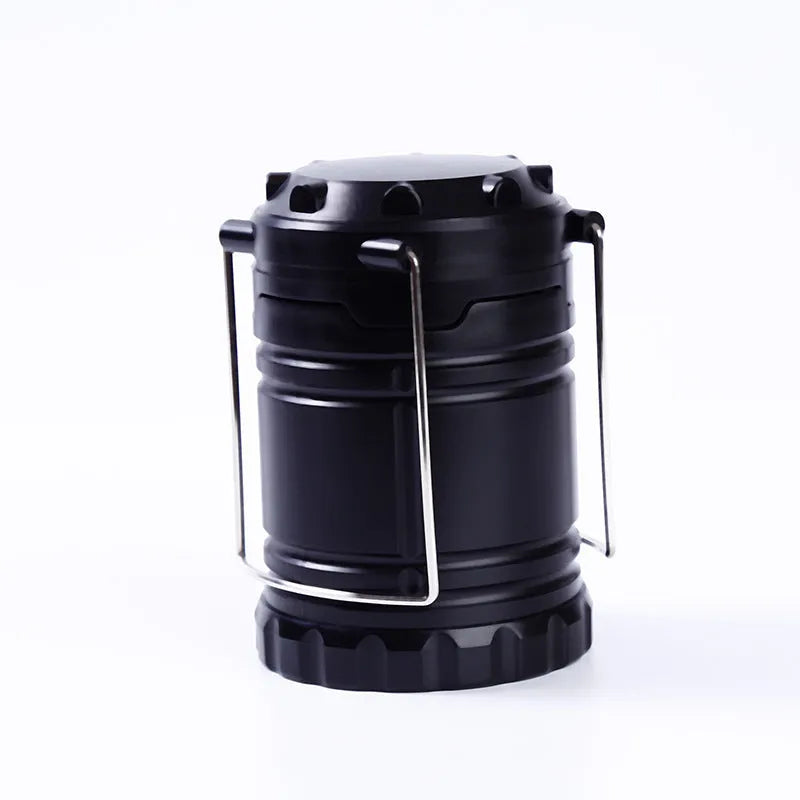Multifunctional COB camping lantern in gold with solar panel, telescopic body, and stainless steel fold-away handles