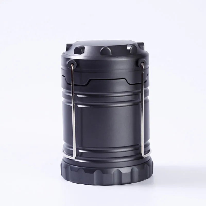 Multifunctional COB camping lantern in gold with solar panel, telescopic body, and stainless steel fold-away handles