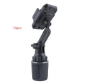 Black ABS car cup holder mobile phone holder with 360° rotation and adjustable height, fitted with foam padding.