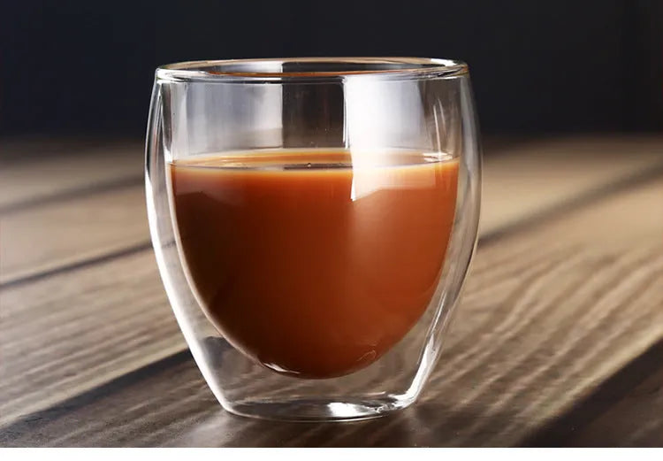 Double wall heat resistant glass coffee cup Chinese style 250ml on table