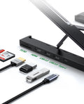 Folding aluminium laptop cooling rack with built-in 5-in-1 HDMI and USB hub