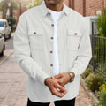 Men's solid colour waffle double pocket button-up long sleeve casual shirt in khaki