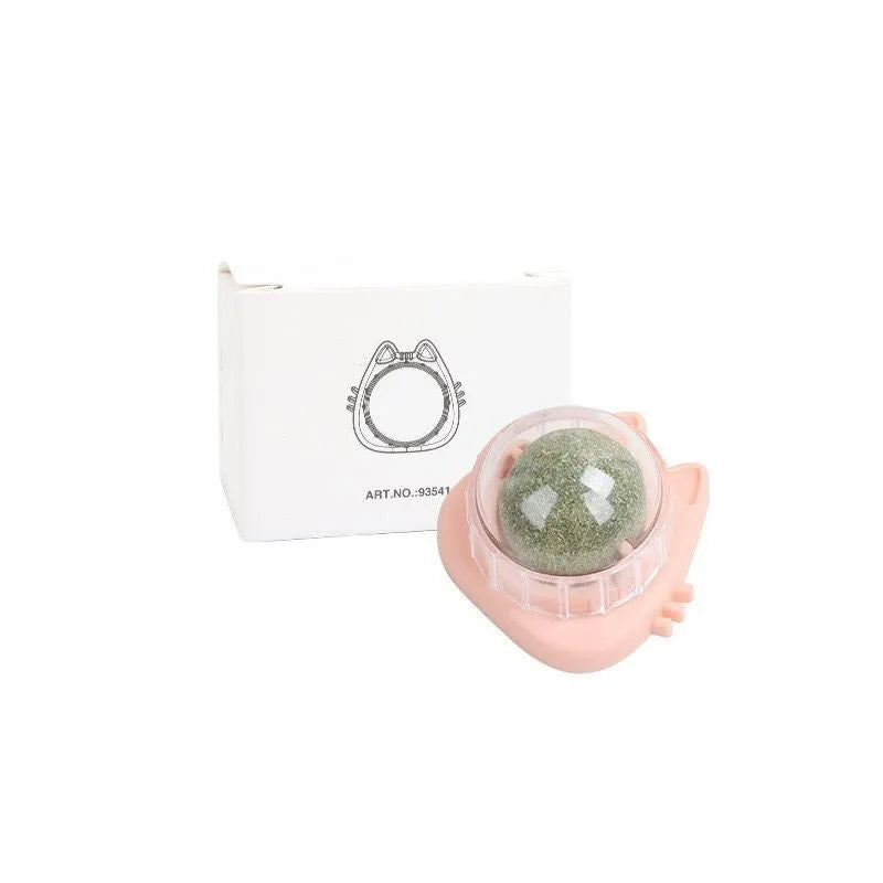 Catnip ball wall edible rotating toy in pink, orange, and blue colours, 5x5x4cm plastic mint
