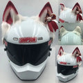 Set of black and white stereoscopic wolf ears and tail clip-on ornaments for a motorcycle helmet.