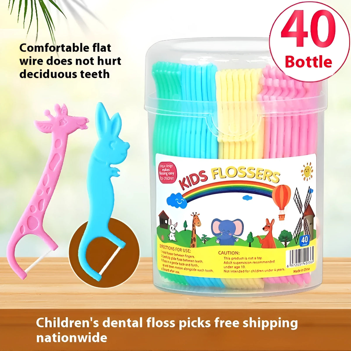 Children's flat floss dental floss sticks in plastic box, 30-50 pieces, one-time use