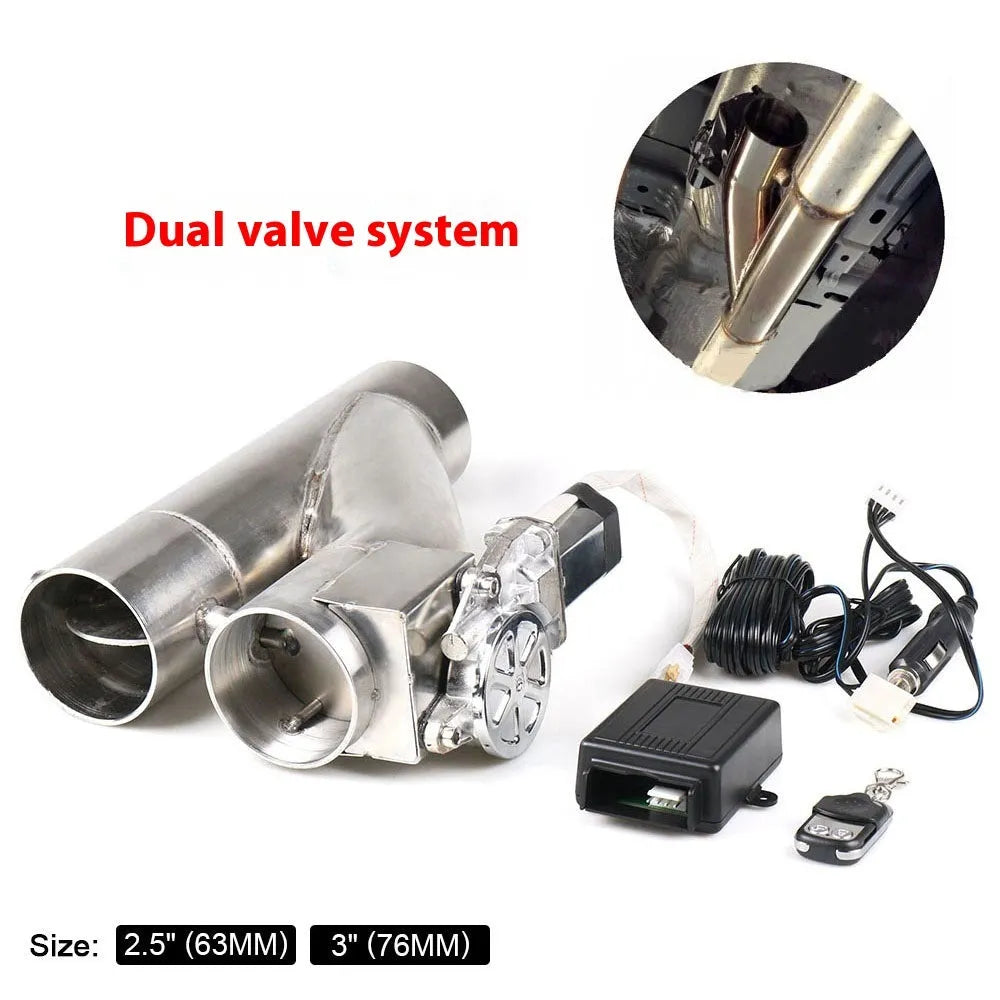 Stainless steel electronic control double valve exhaust pipe, 290mm length, silver, available in 2 to 3 inch diameters