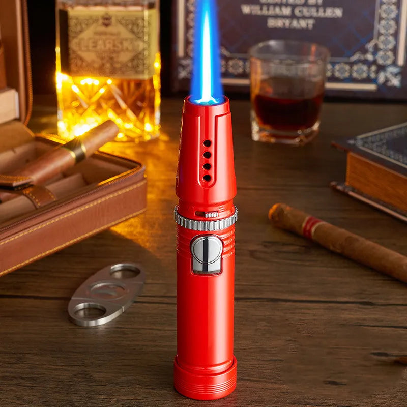 Windproof electronic inflatable cigar lighter black zinc alloy with direct blue flame spray gun