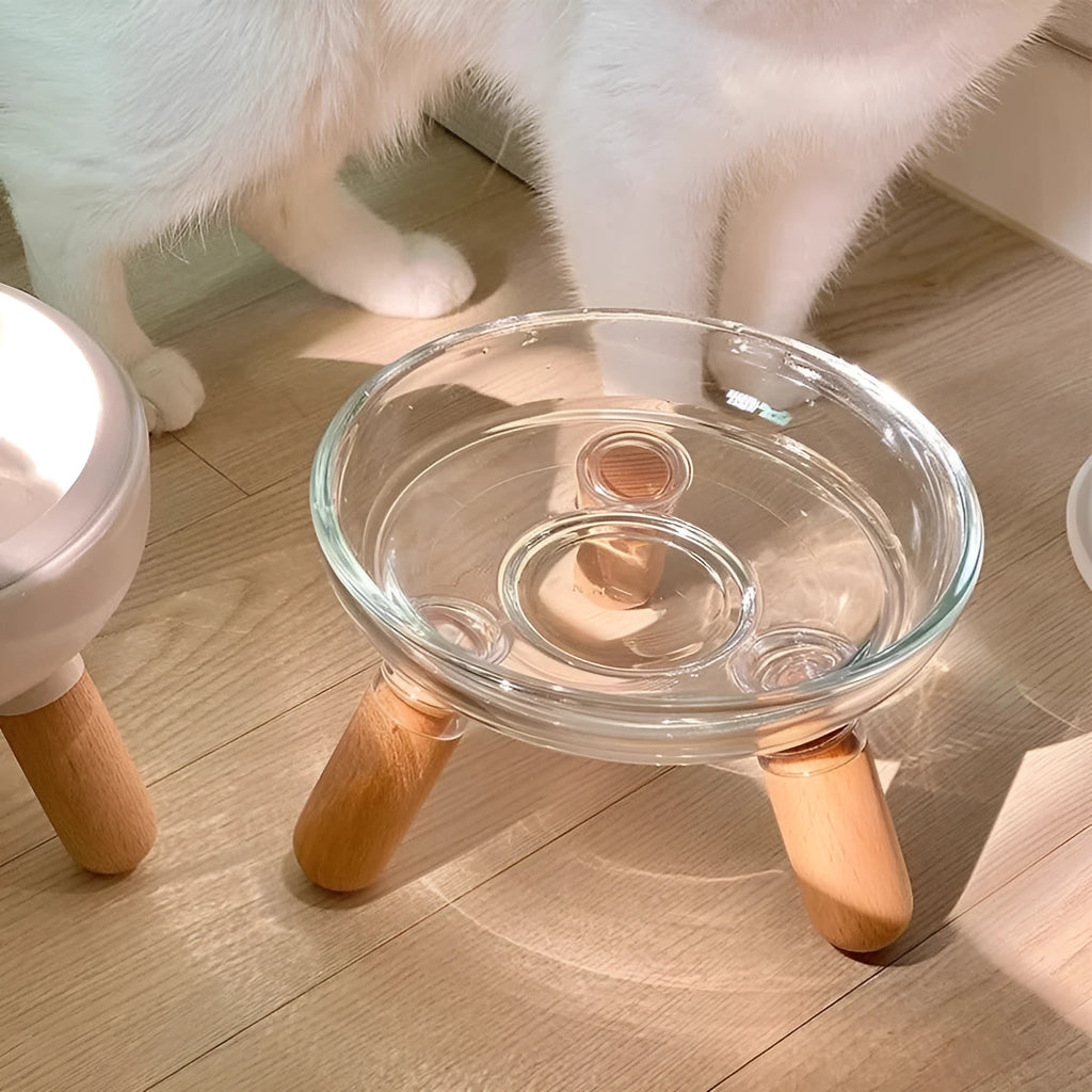 Plastic pet bowl with glass bowl light colour shelf not easy to knock over for cats and dogs