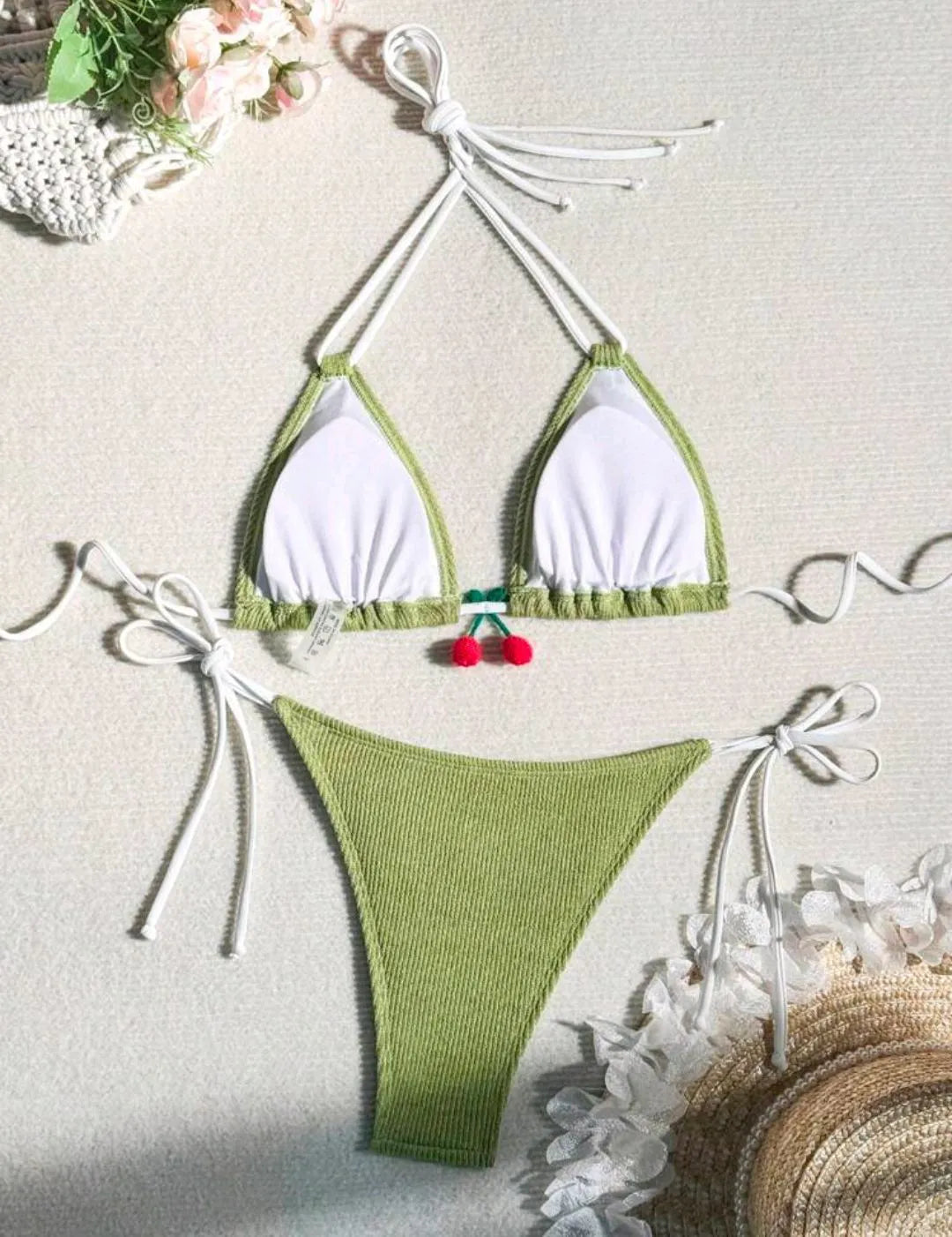 Nylon fabric bikini swimsuit two-piece set in solid colour design available in five colours