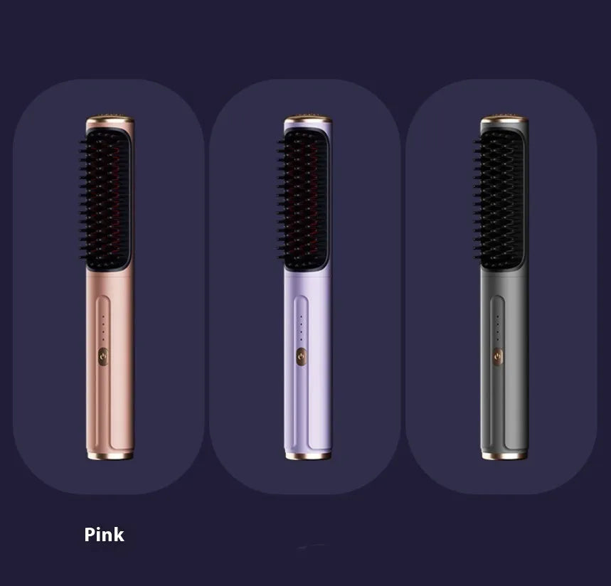 Wireless anion straight comb in rose gold colour for portable hair styling