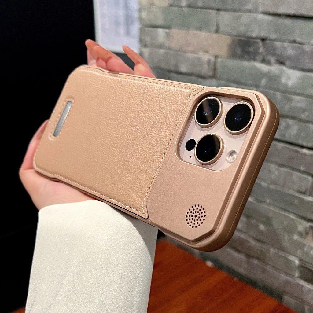 Aromatherapy leather magnetic phone case for iPhone in black, frameless hard PC, frosted anti-fingerprint finish