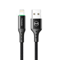 Black intelligent power-off USB data cable for Apple devices with 1.2m length and standard USB-A connector