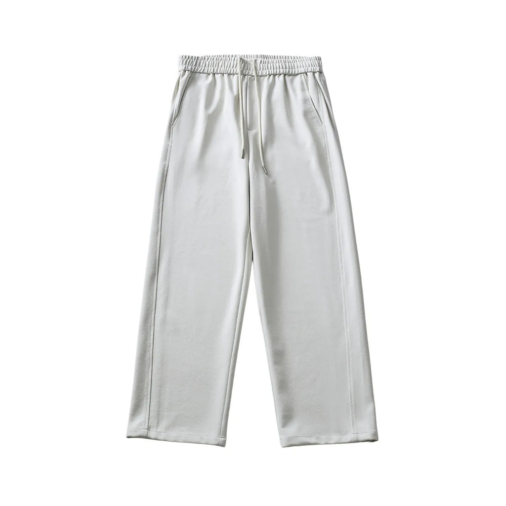 Men's cotton blend summer trousers in grey with high waist and lace-up drawstring