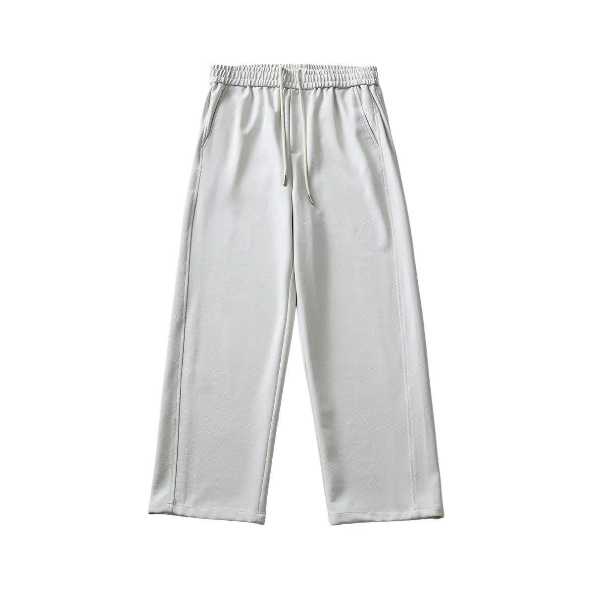 Men's cotton blend summer trousers in grey with high waist and lace-up drawstring