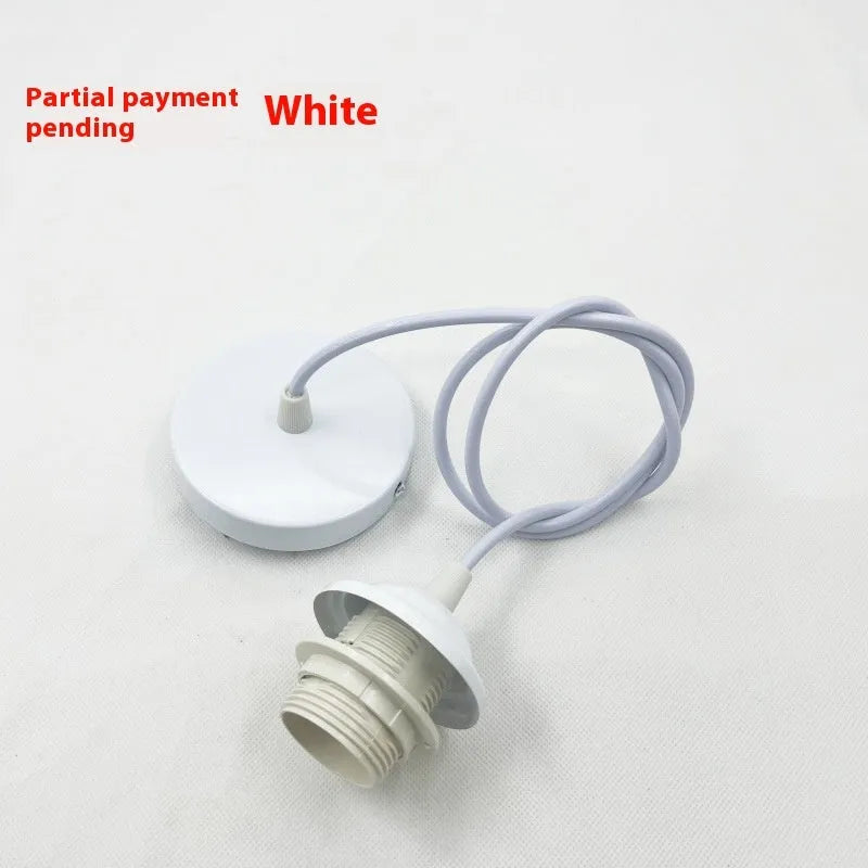 White plastic E27 lamp holder with full tooth socket and 2.5-metre hanging wire for ceiling light accessory