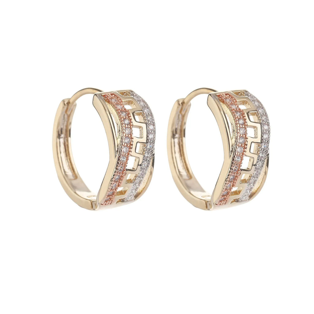 Gold copper micro inlaid zircon geometric U-shaped earrings for women ear clip style