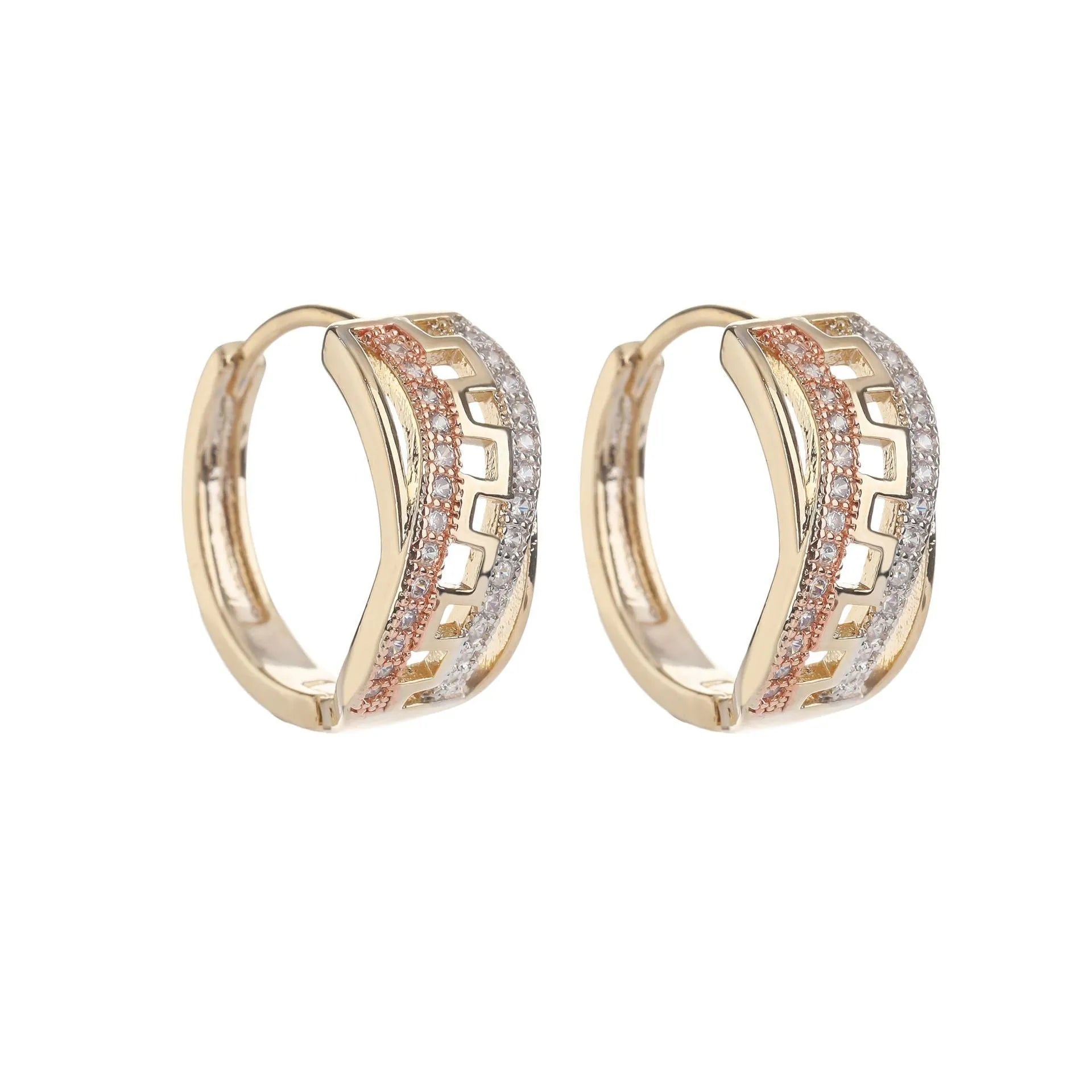 Gold copper micro inlaid zircon geometric U-shaped earrings for women ear clip style