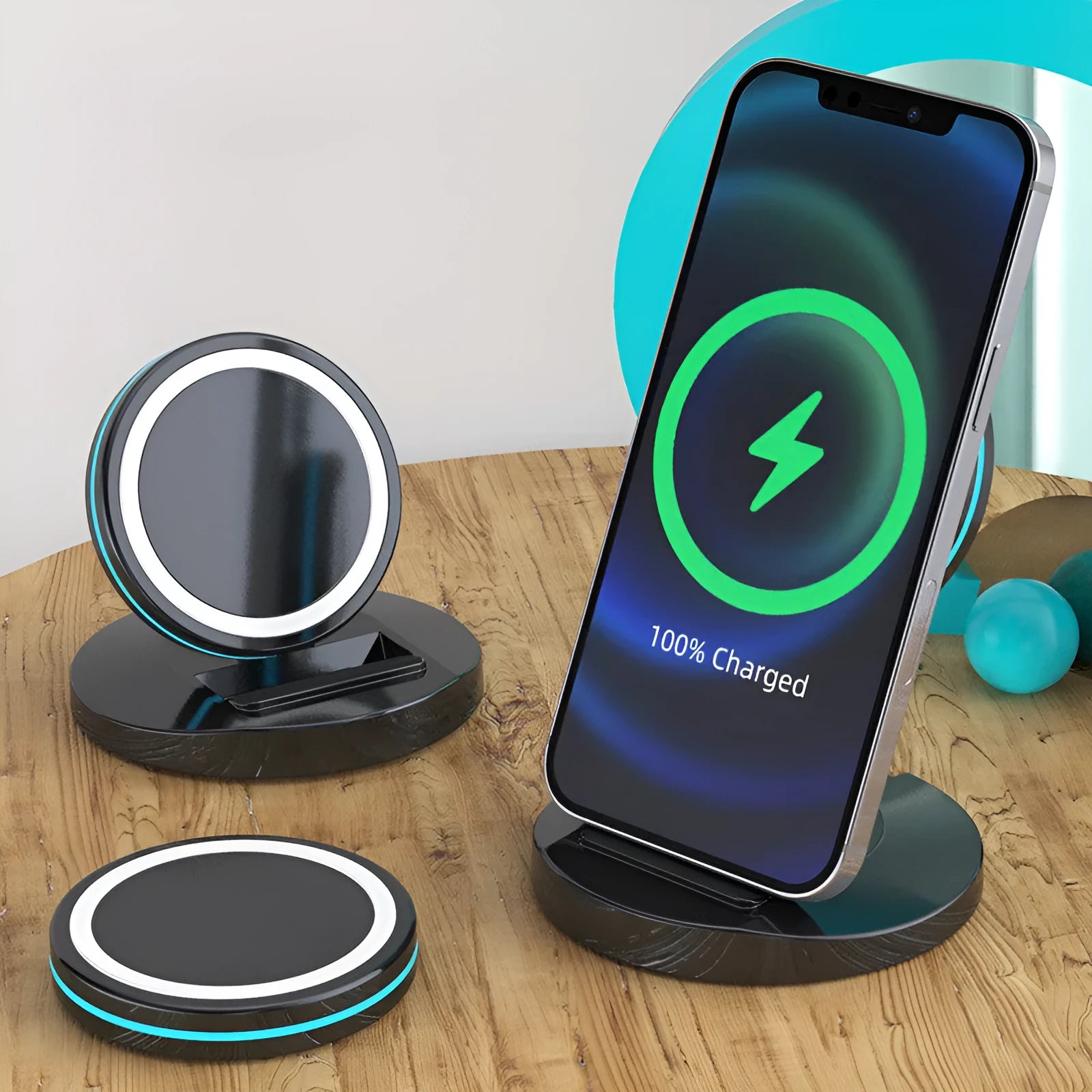 Folding magnetic wireless charging stand for iPhone 12 with three positioning options