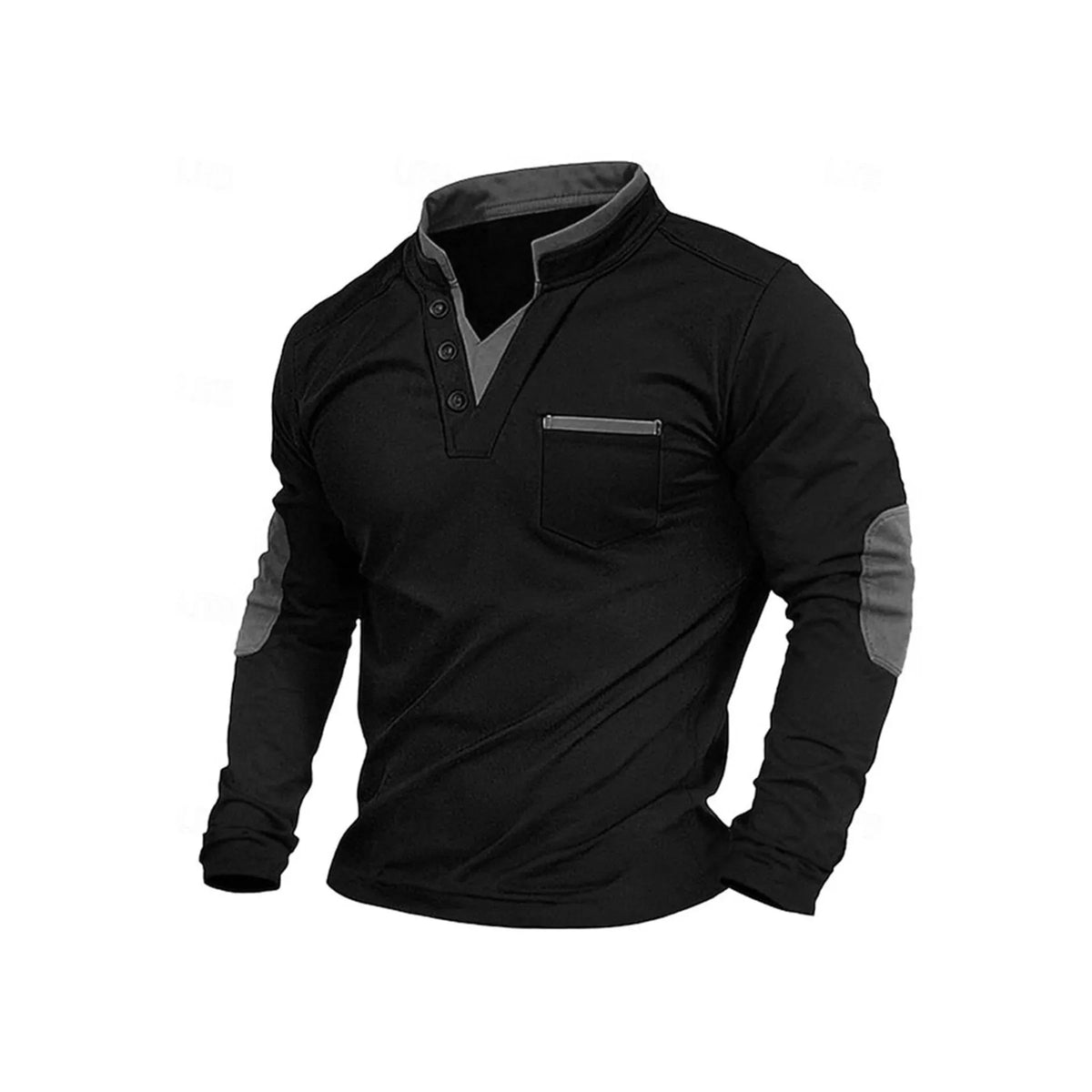 Men's stand collar long-sleeved sweater pullover solid colour polyester blend straight fit