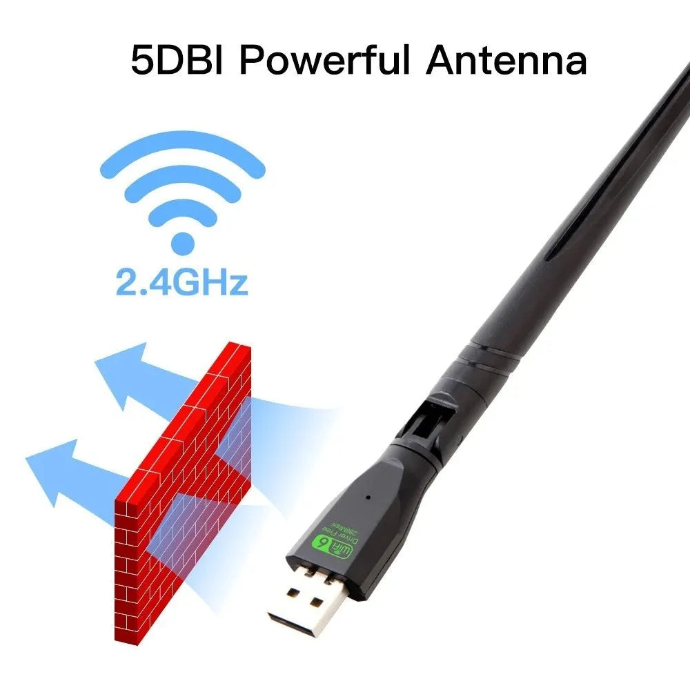 Black USB WiFi6 wireless network card for desktop and laptop computers