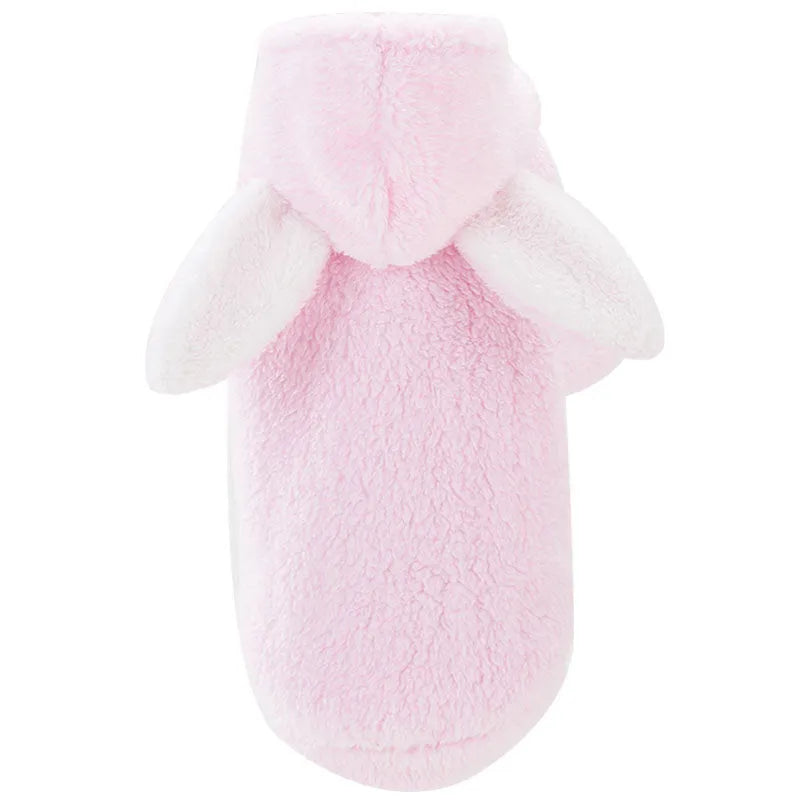 Cute pink rabbit cat costume made from cotton with button detail on the chest