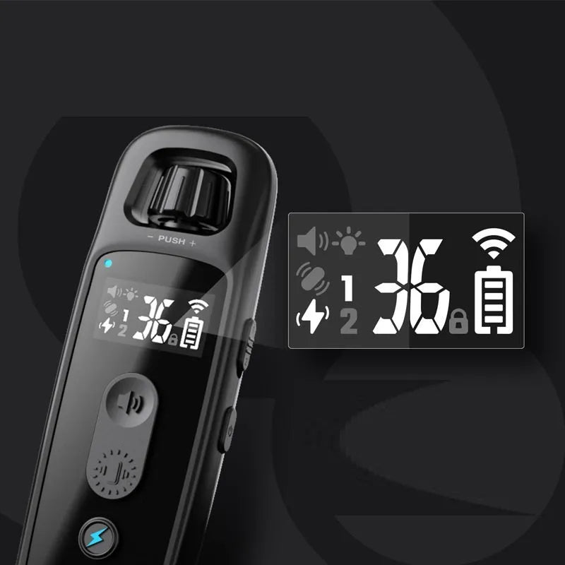 Anti-barking remote control electric shock collar with 900m range and IP67 waterproof sensor on black collar