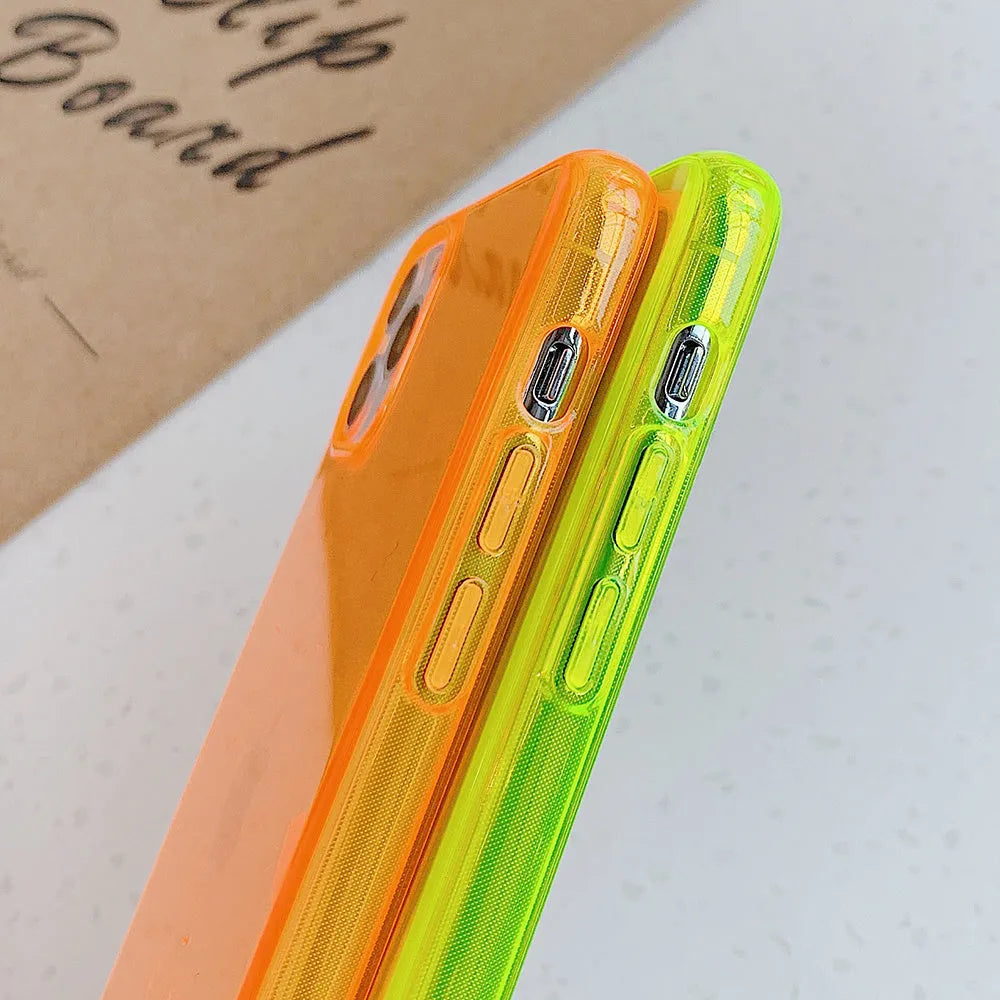 Fluorescent solid colour TPU back cover case for iPhone, shatter resistant, fits iPhone 11, 12, 13