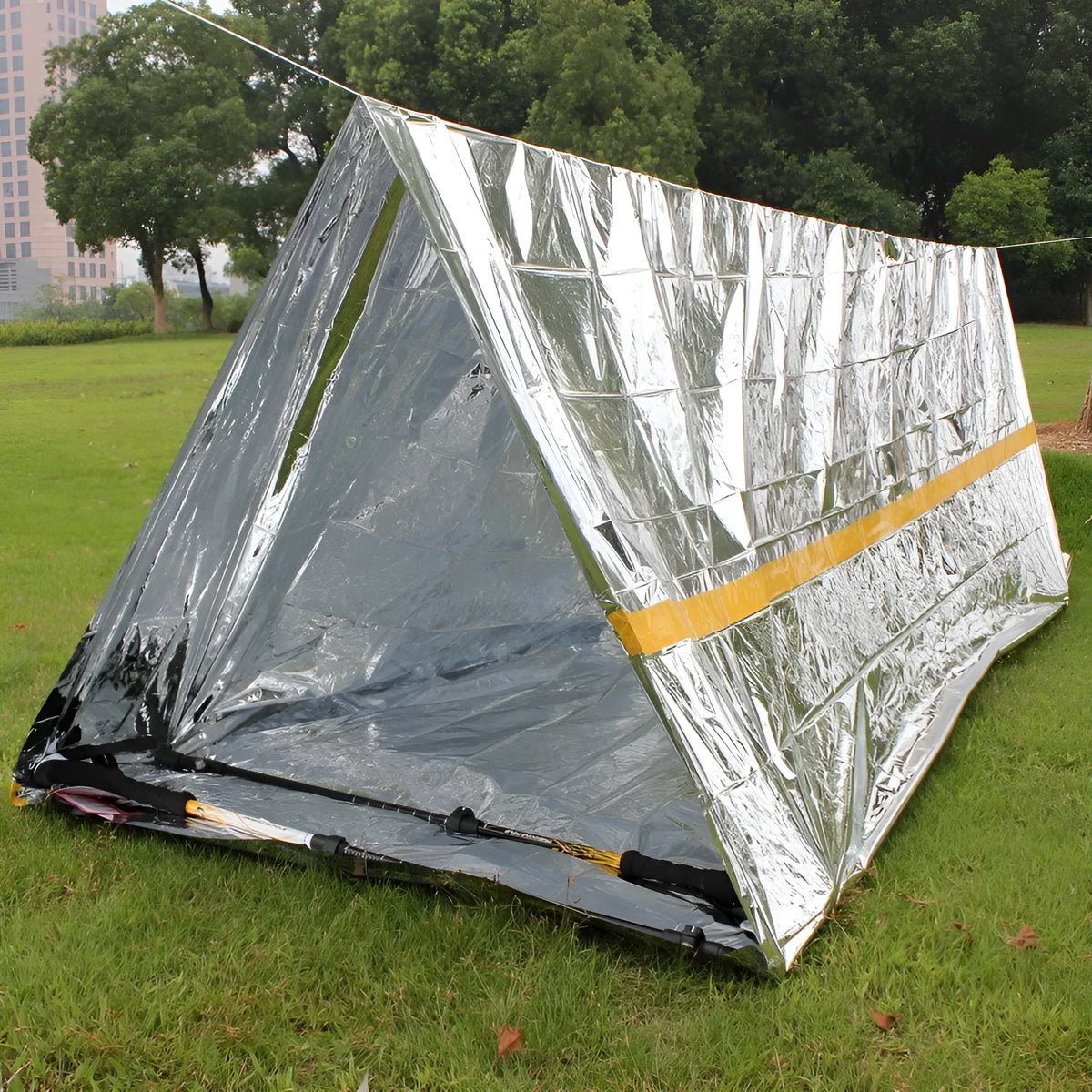 First Aid Tent emergency shelter with silver reflective PET aluminium film, 2.4m length