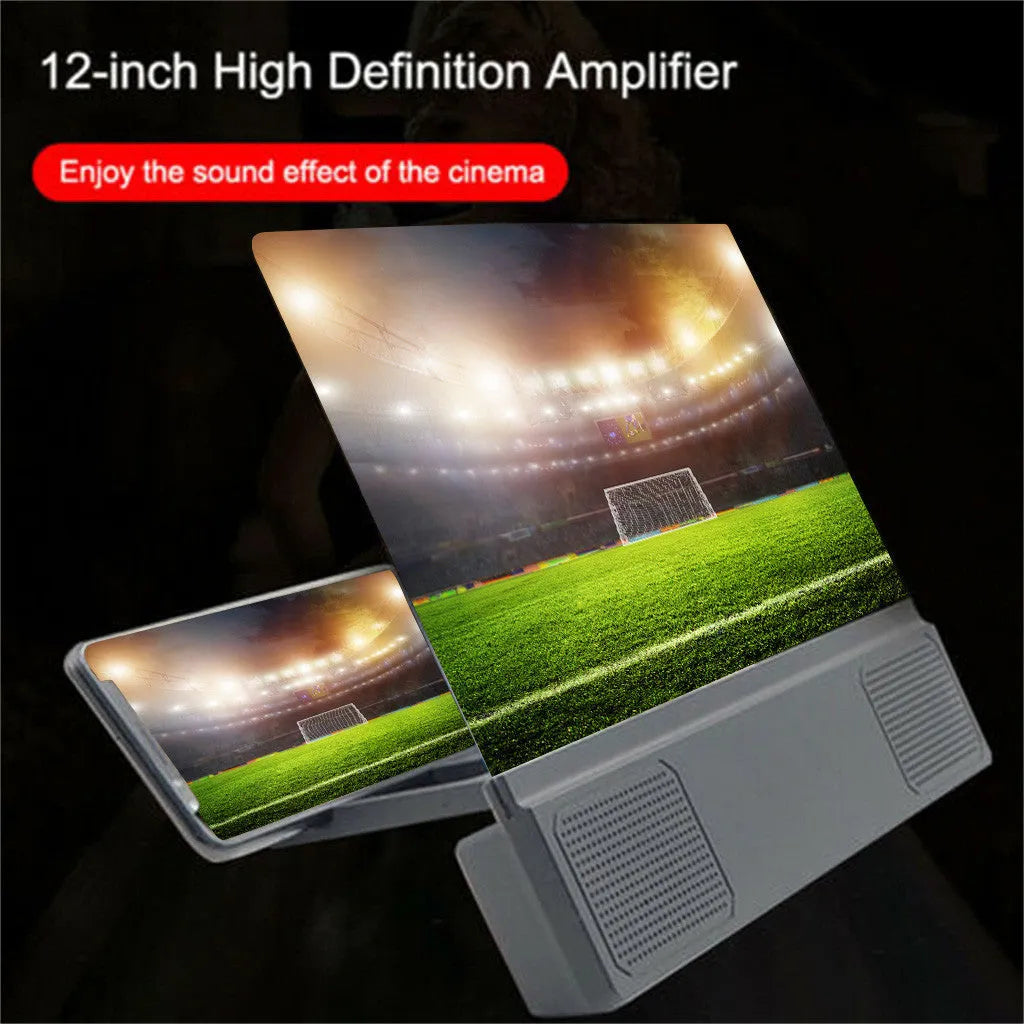 12-inch foldable mobile phone screen amplifier with adjustable gooseneck stand and audio speaker