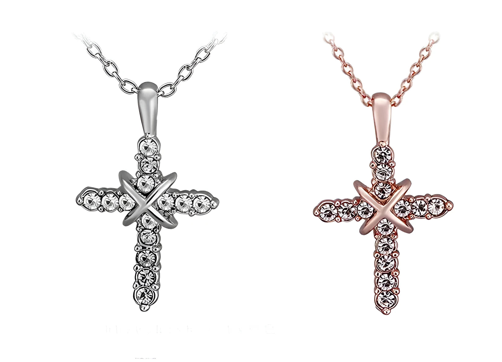 Studded Jesus cross pendant on alloy clavicle chain necklace in platinum finish