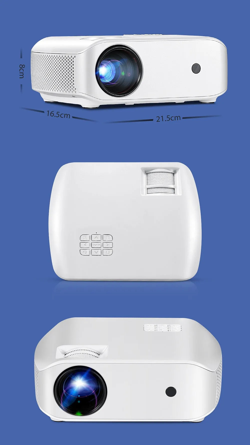 White full HD projector with 1280x720 resolution, Android 7.1, 2800 lumens and 50,000-hour LED